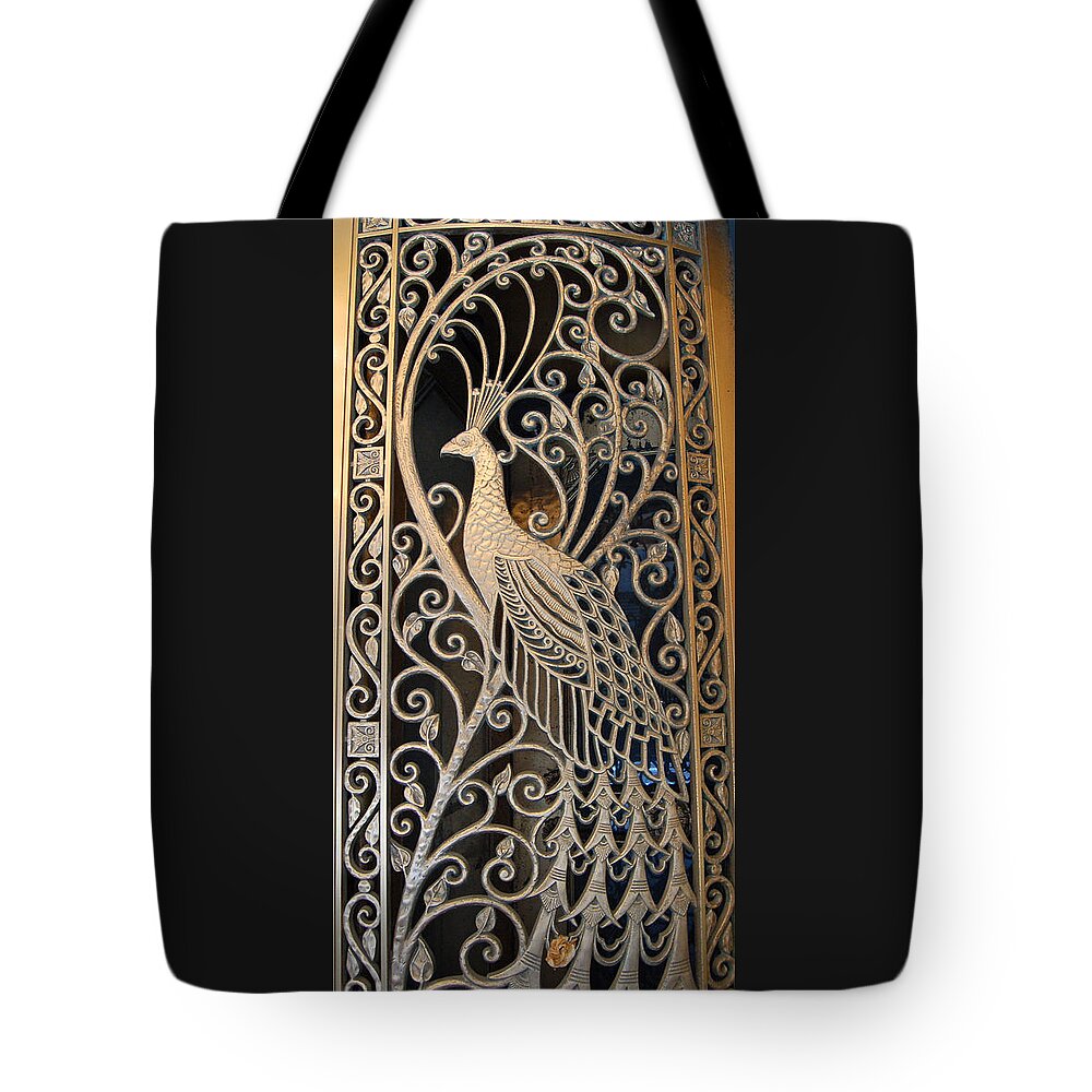 The Palmer House Tote Bag featuring the photograph Peacock Door II - The Palmer House in Chicago by Suzanne Gaff