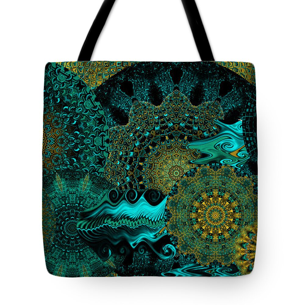Kaleidoscope Tote Bag featuring the digital art Peacock Fantasia by Charmaine Zoe