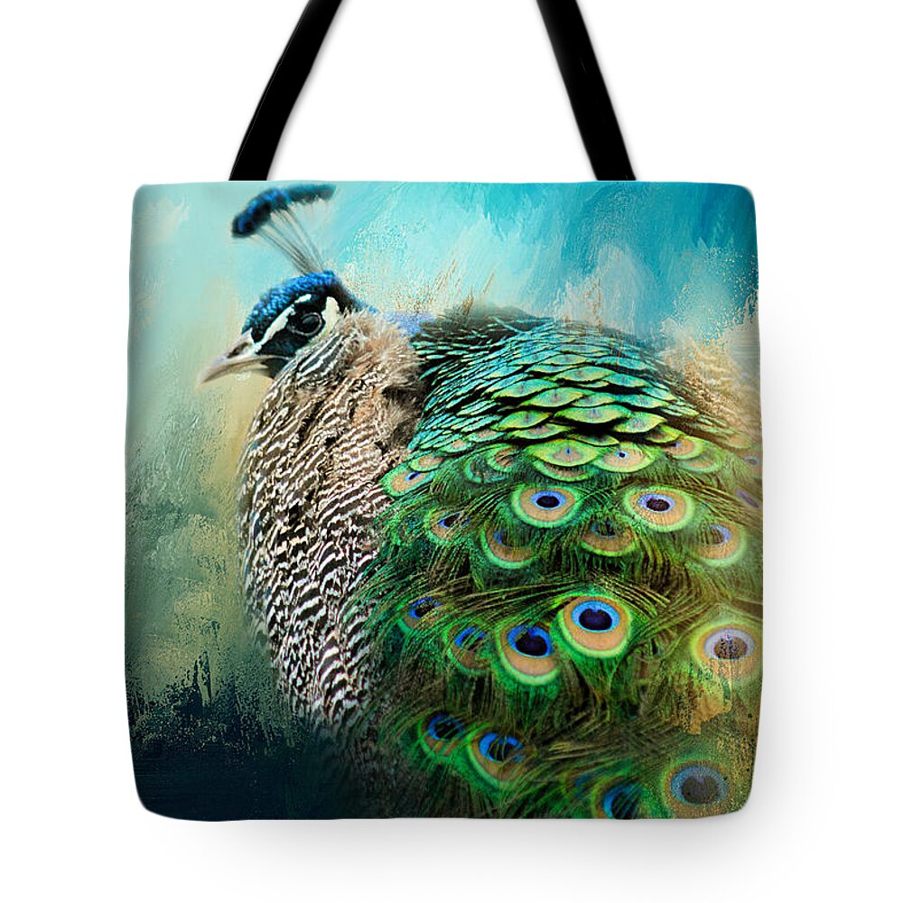 Jai Johnson Tote Bag featuring the photograph Peacock In Winter by Jai Johnson