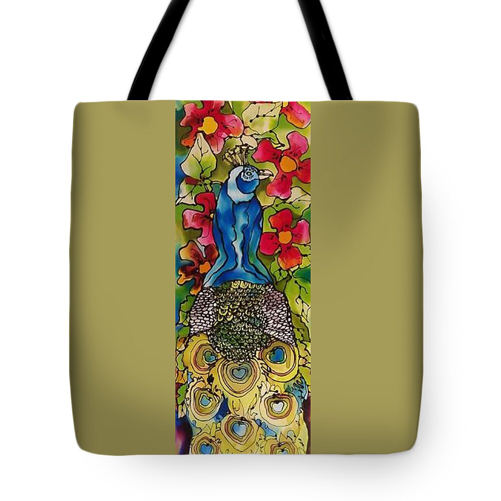 Peacock Tote Bag featuring the tapestry - textile Peacock by Karla Kay Benjamin