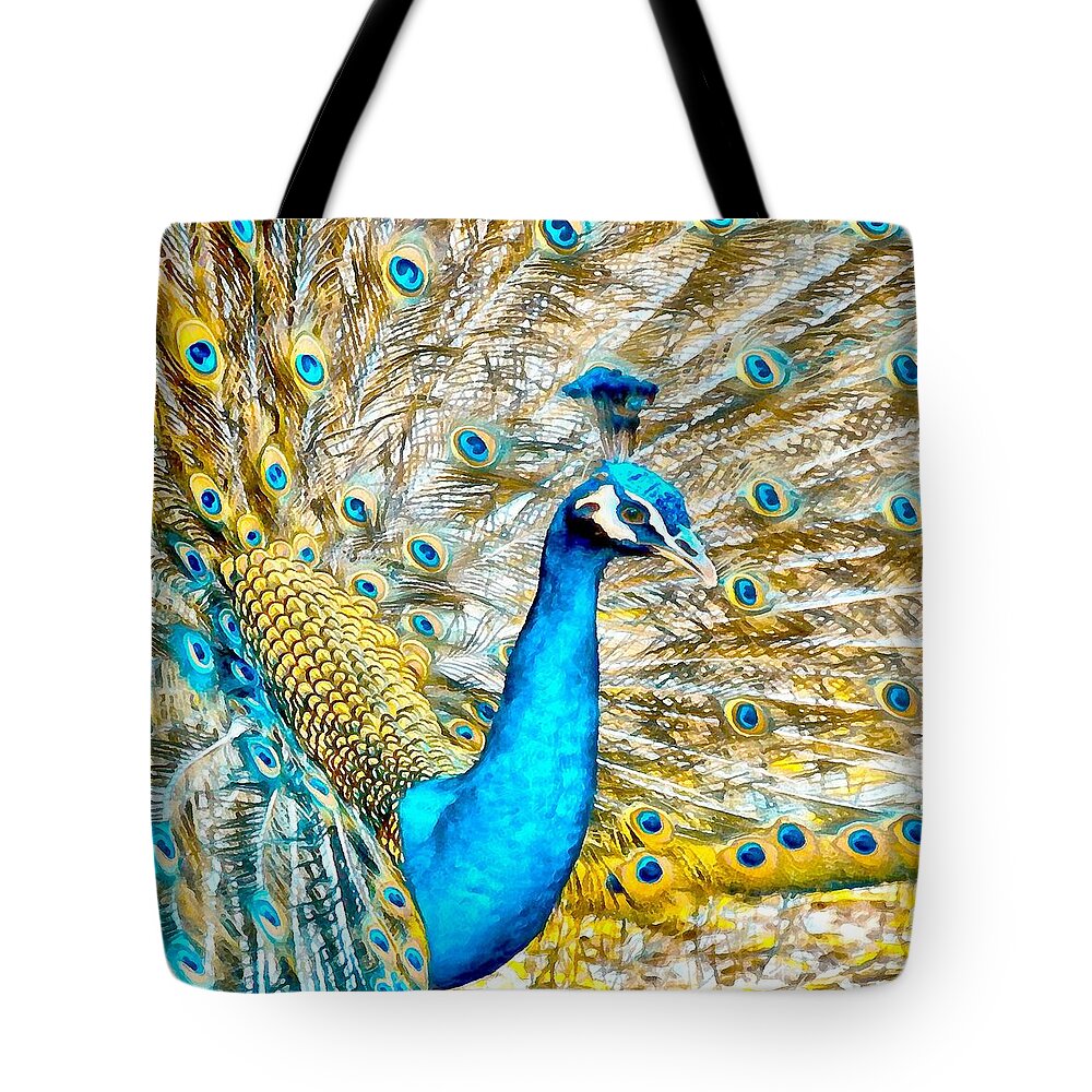 Bird Tote Bag featuring the digital art Peacock Paradise by Charmaine Zoe