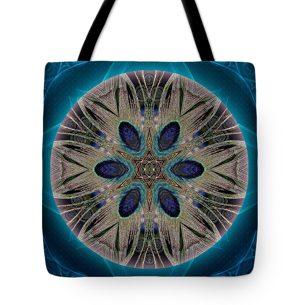 Mandala Tote Bag featuring the mixed media Peacock Power by Alicia Kent