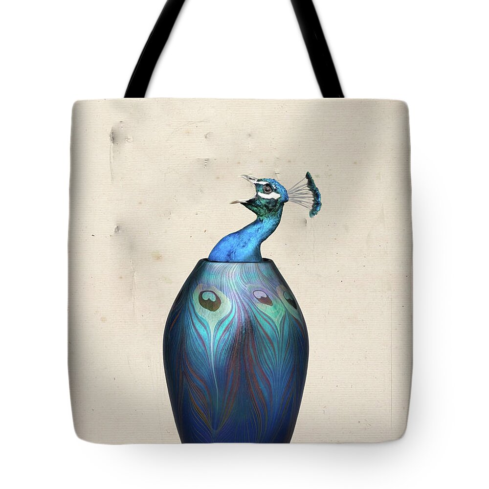 Vase Tote Bag featuring the digital art Peacock vase by Keshava Shukla