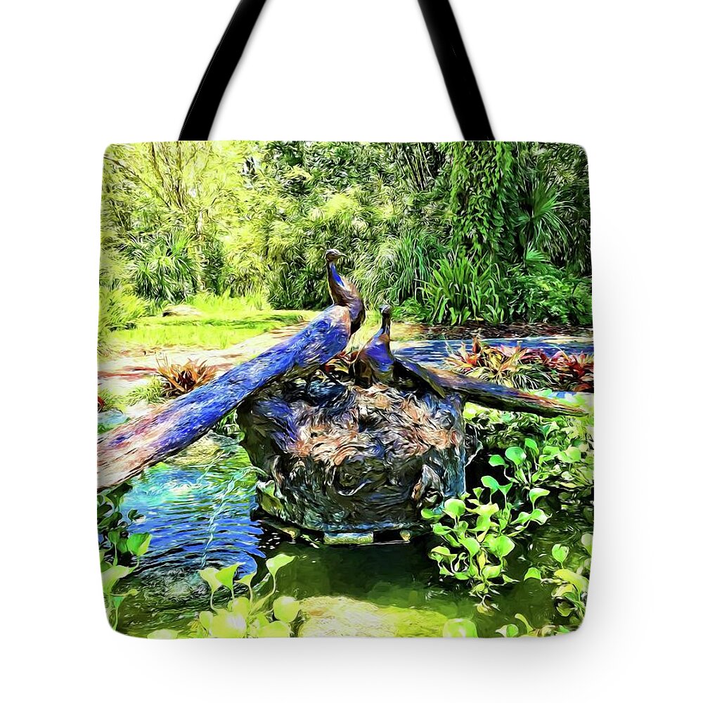 Alicegipsonphotographs Tote Bag featuring the photograph Peacocks In The Garden by Alice Gipson