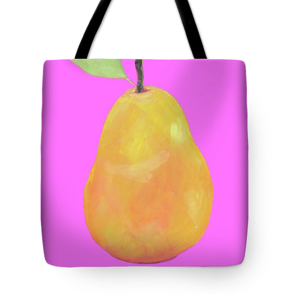 Pear Tote Bag featuring the painting Pear painting on pink background by Jan Matson