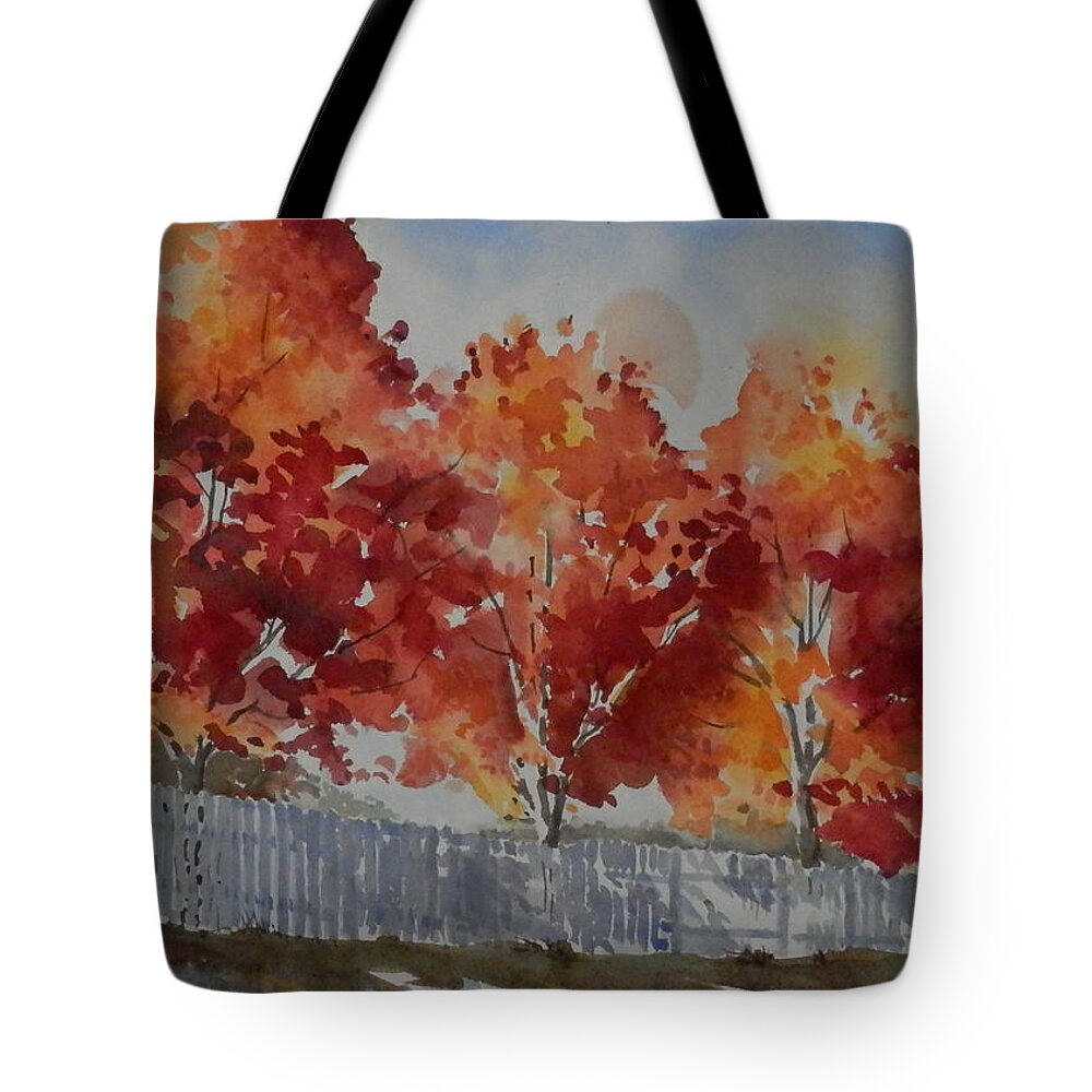 Landscape Tote Bag featuring the painting Pear Trees Fall Afternoon by Martha Tisdale