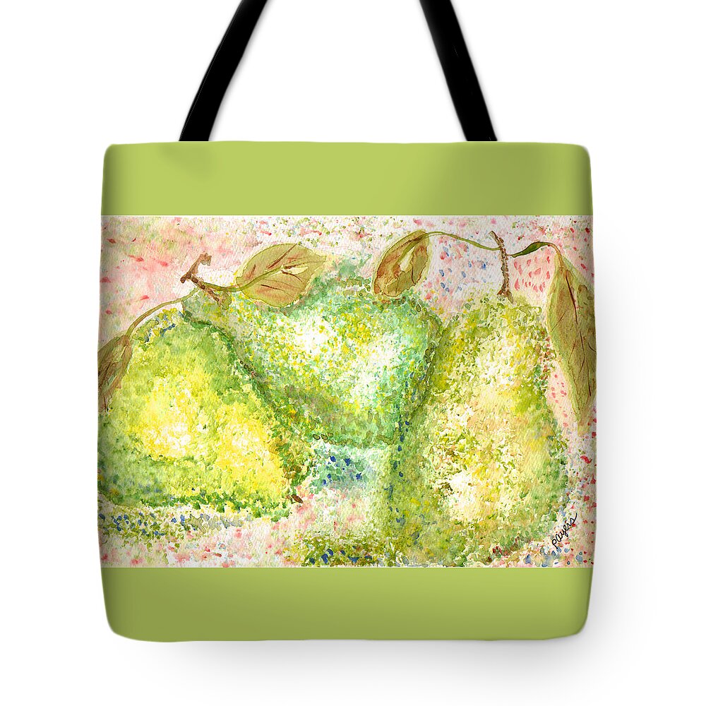 Watercolor Tote Bag featuring the painting Pear Trio by Paula Ayers