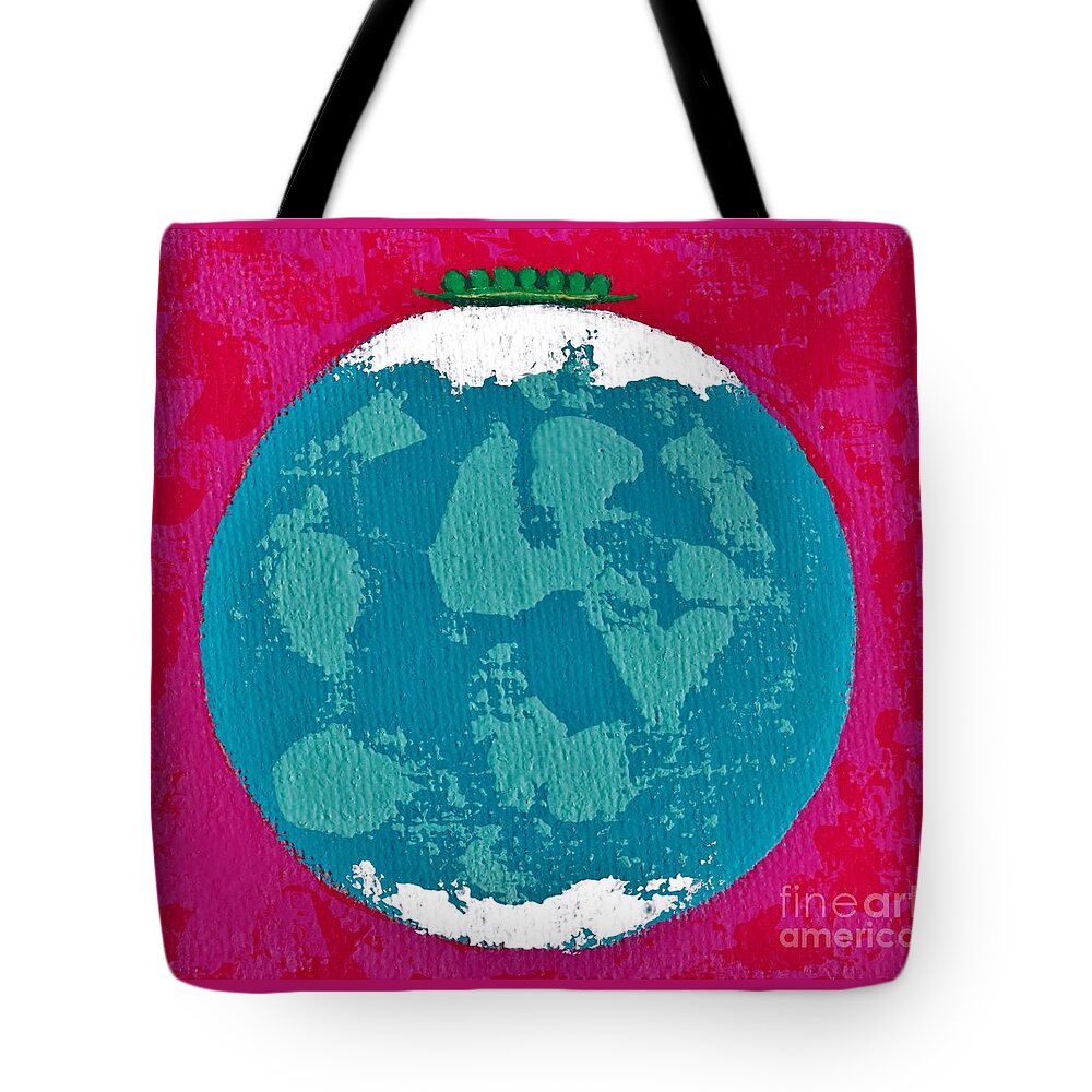 #abstractart #artist #colorful #contemporaryart #earth #expressionism #fineart #followart #iloveart #interiordesign #modernart #newartwork #painting #peas #surreal #surrealism #urban Tote Bag featuring the painting Peas on Earth by Allison Constantino