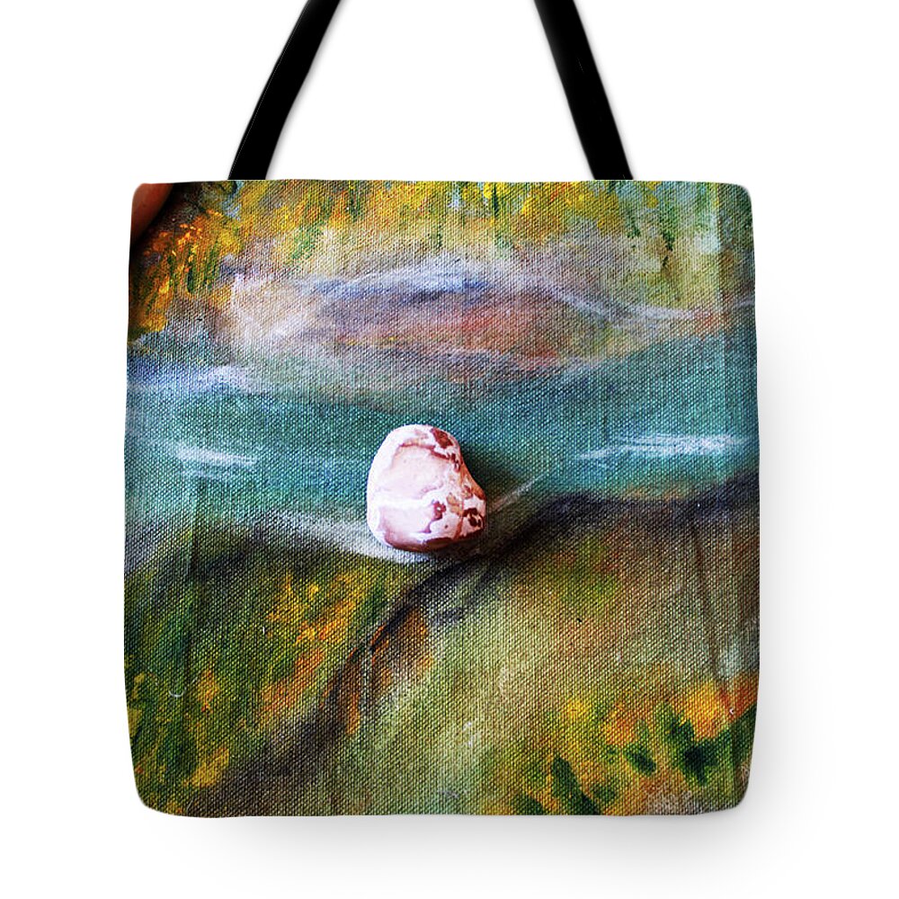 Augusta Stylianou Tote Bag featuring the digital art Pebbles at the stream by Augusta Stylianou