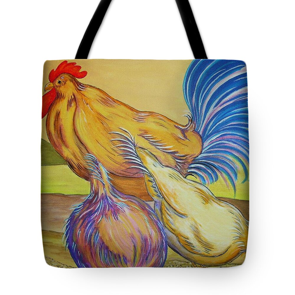 Hens Tote Bag featuring the painting Pecking Order II by Carol Sabo