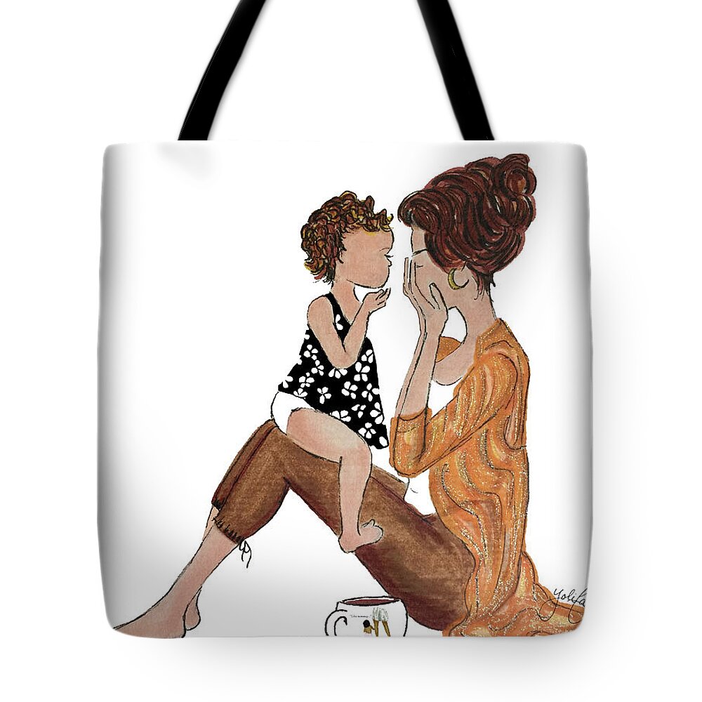 Illustration Tote Bag featuring the digital art Peek A Boo and Coffee by Yoli Fae