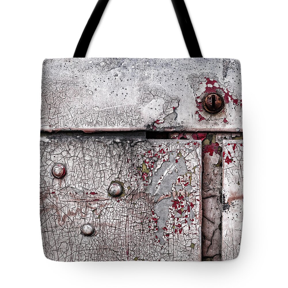 Paint Tote Bag featuring the photograph Peeling Paint on Metal by Carol Leigh