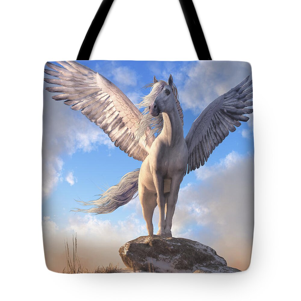 Pegasus Tote Bag featuring the digital art Pegasus The Winged Horse by Daniel Eskridge