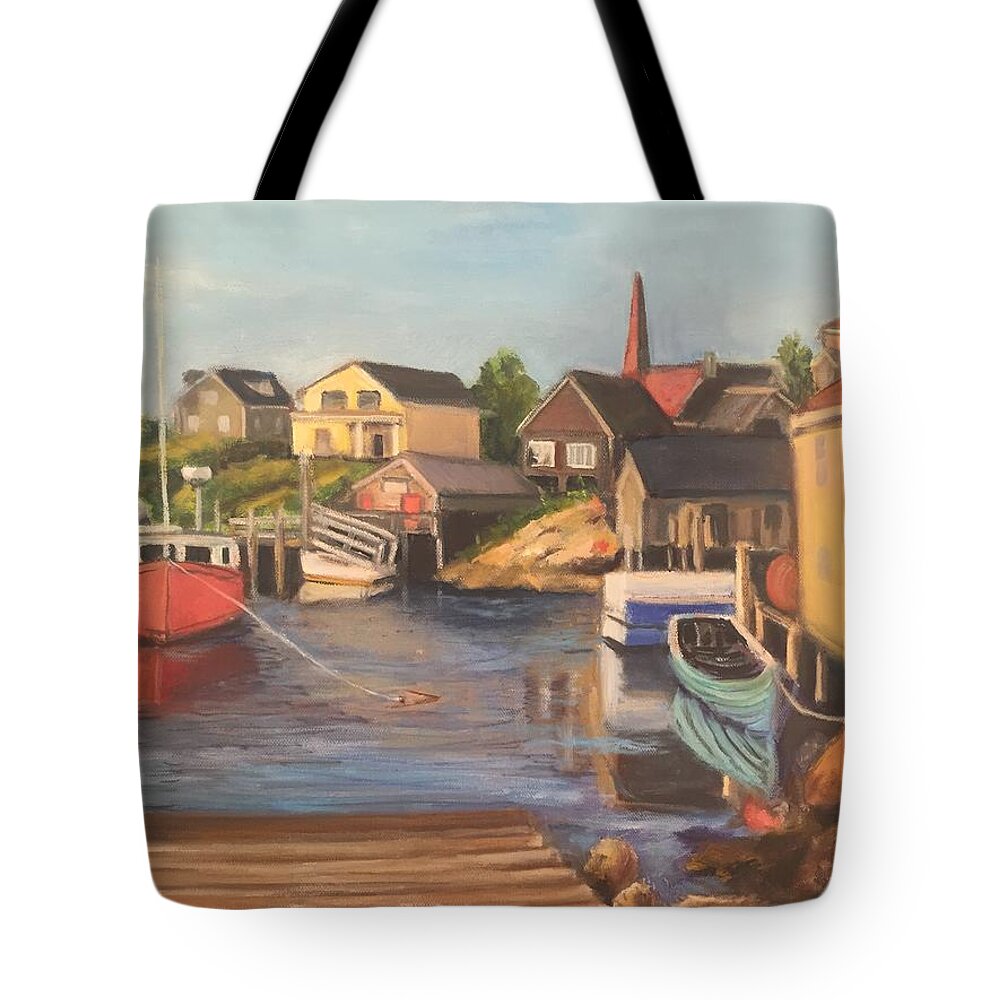 Water Tote Bag featuring the painting Peggy 's Cove, Halifax Nova Scotia, Canada by Gloria Smith