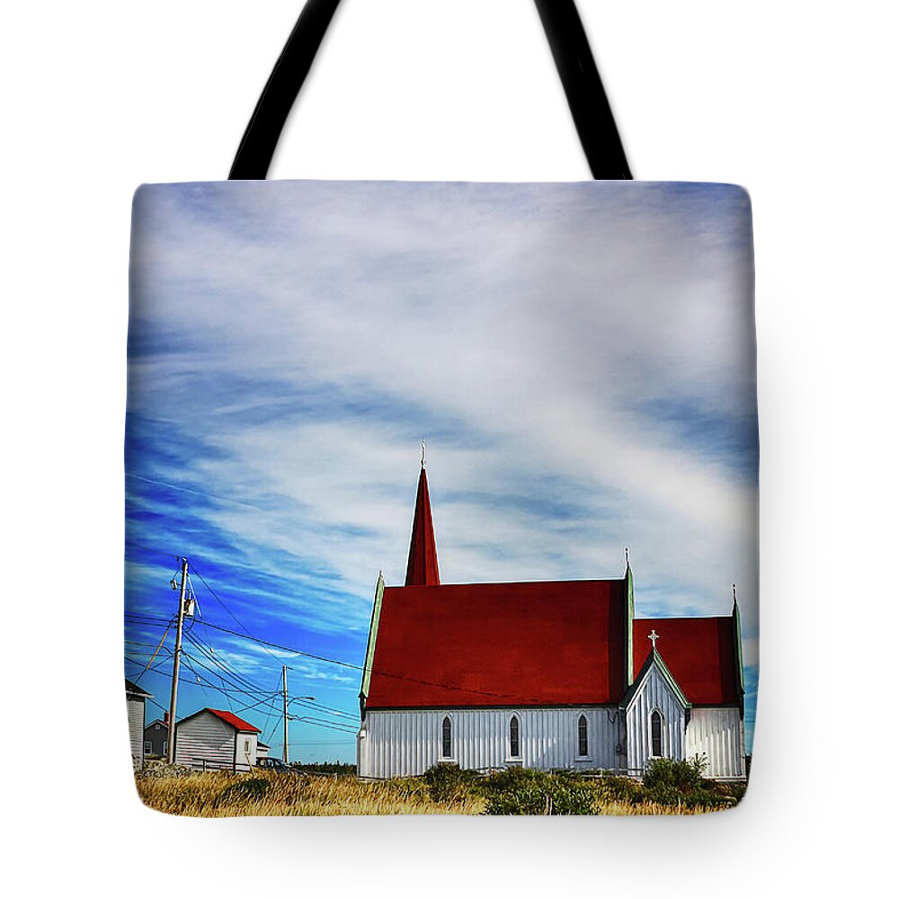 Peggy's Cove Tote Bag featuring the photograph Peggy's Cove church by Tatiana Travelways