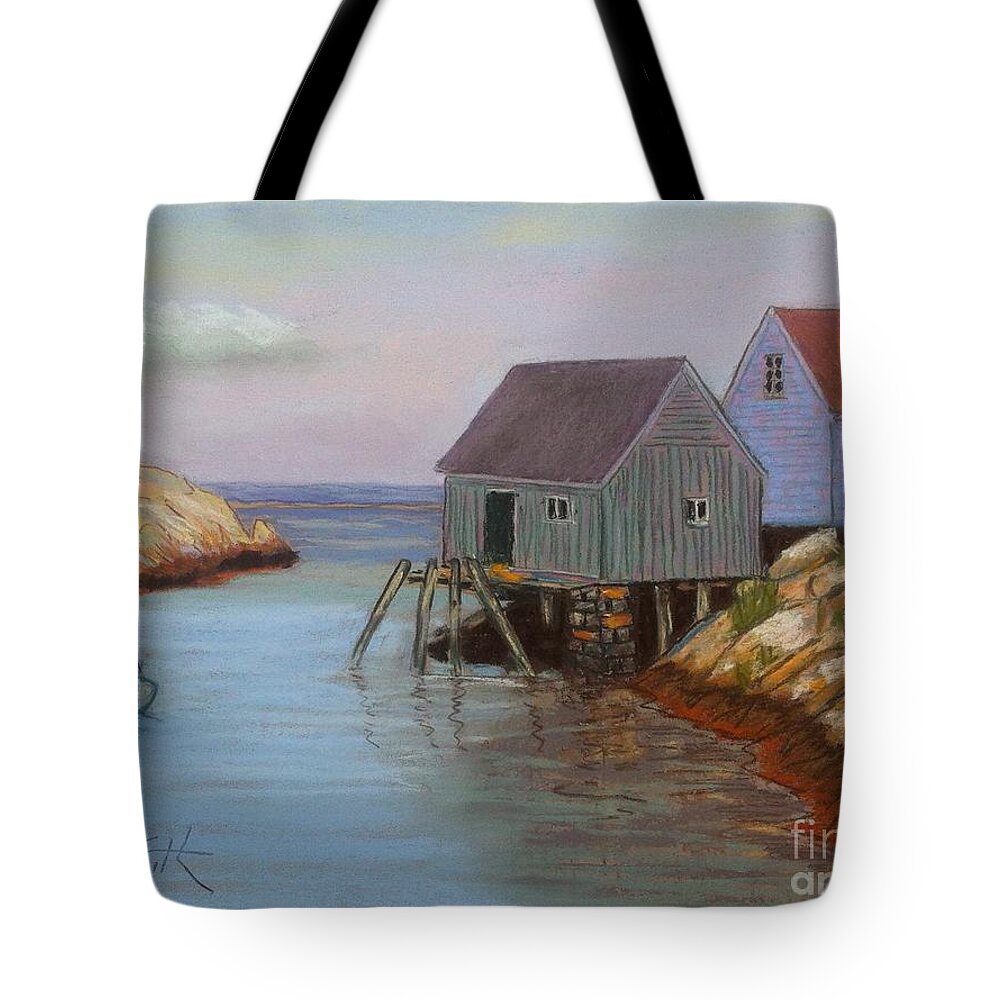 Pastels Tote Bag featuring the pastel Peggy's Cove Fish Shacks by Rae Smith