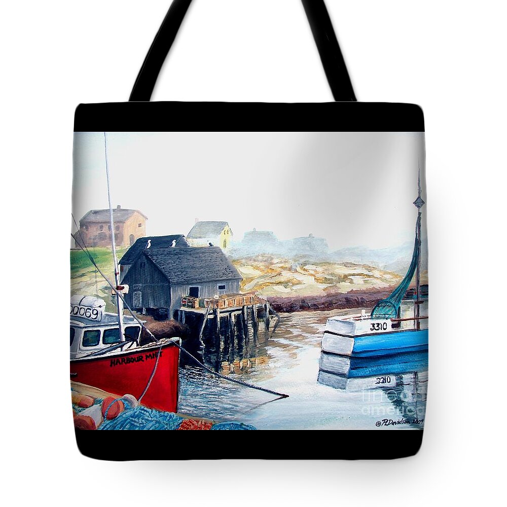 Peggys Cove Tote Bag featuring the painting Peggy's Cove Harbour by Pat Davidson