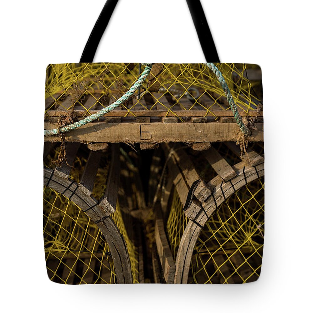 Explorecanada Tote Bag featuring the photograph PEI Loberster Traps with Yellow Netting by Chris Bordeleau