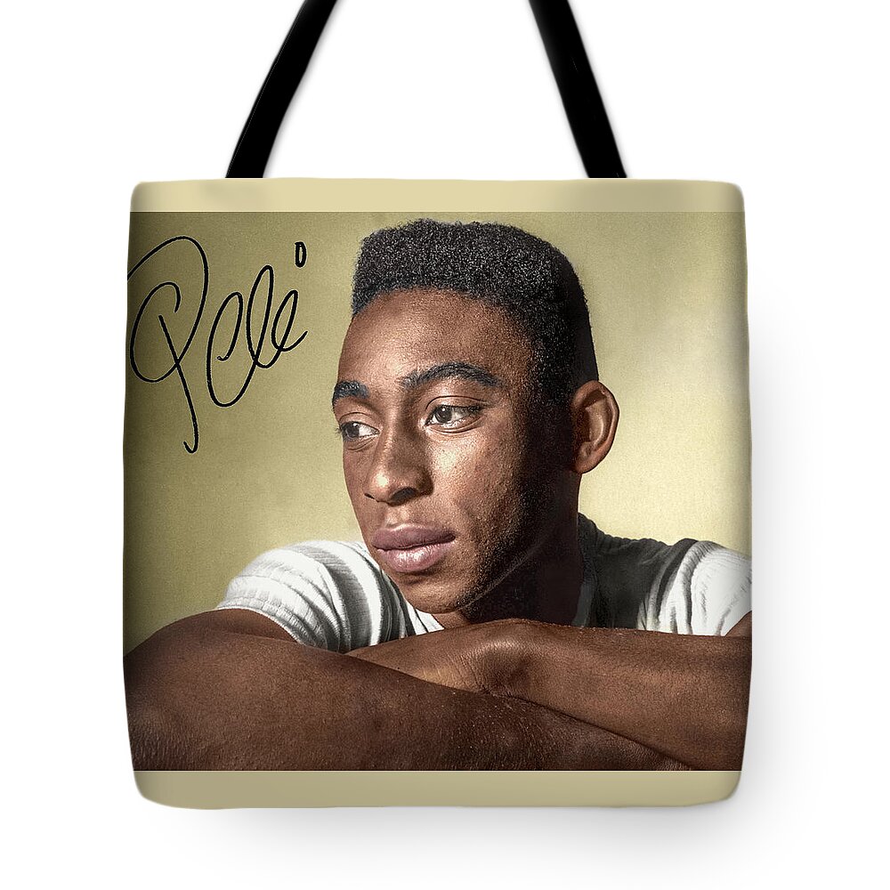 Pele Tote Bag featuring the digital art Pele o Rei by Franchi Torres