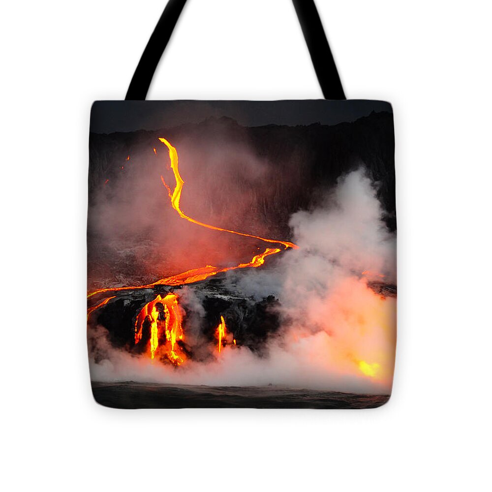 Lava Tote Bag featuring the photograph Pele's Fury Kilauea National Park by Lawrence Knutsson