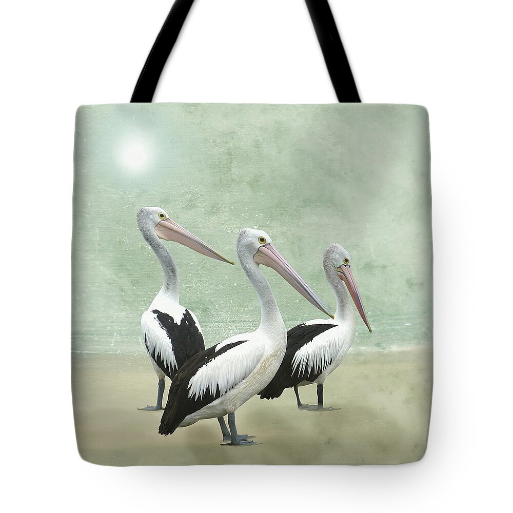 Pelican Tote Bag featuring the painting Pelican Beach by David Dehner