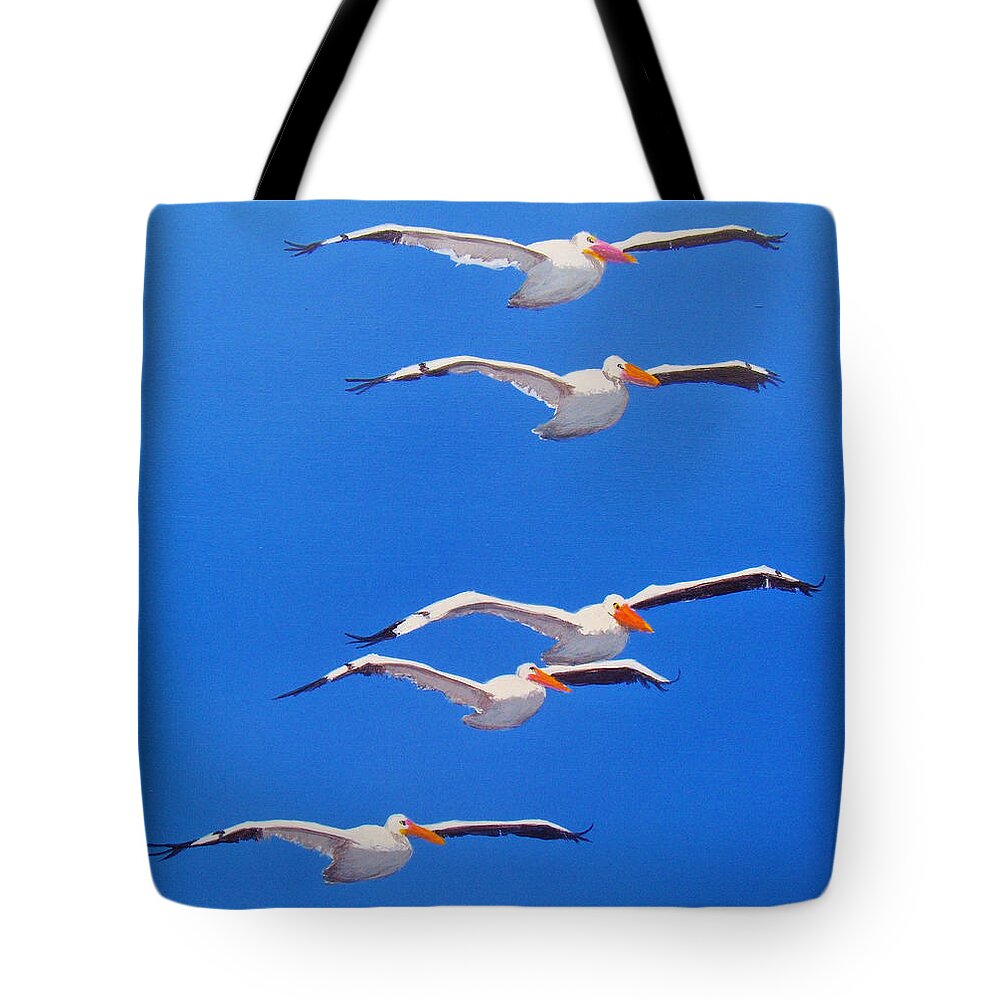 Pelicans Tote Bag featuring the painting Pelican Friends by Anne Marie Brown