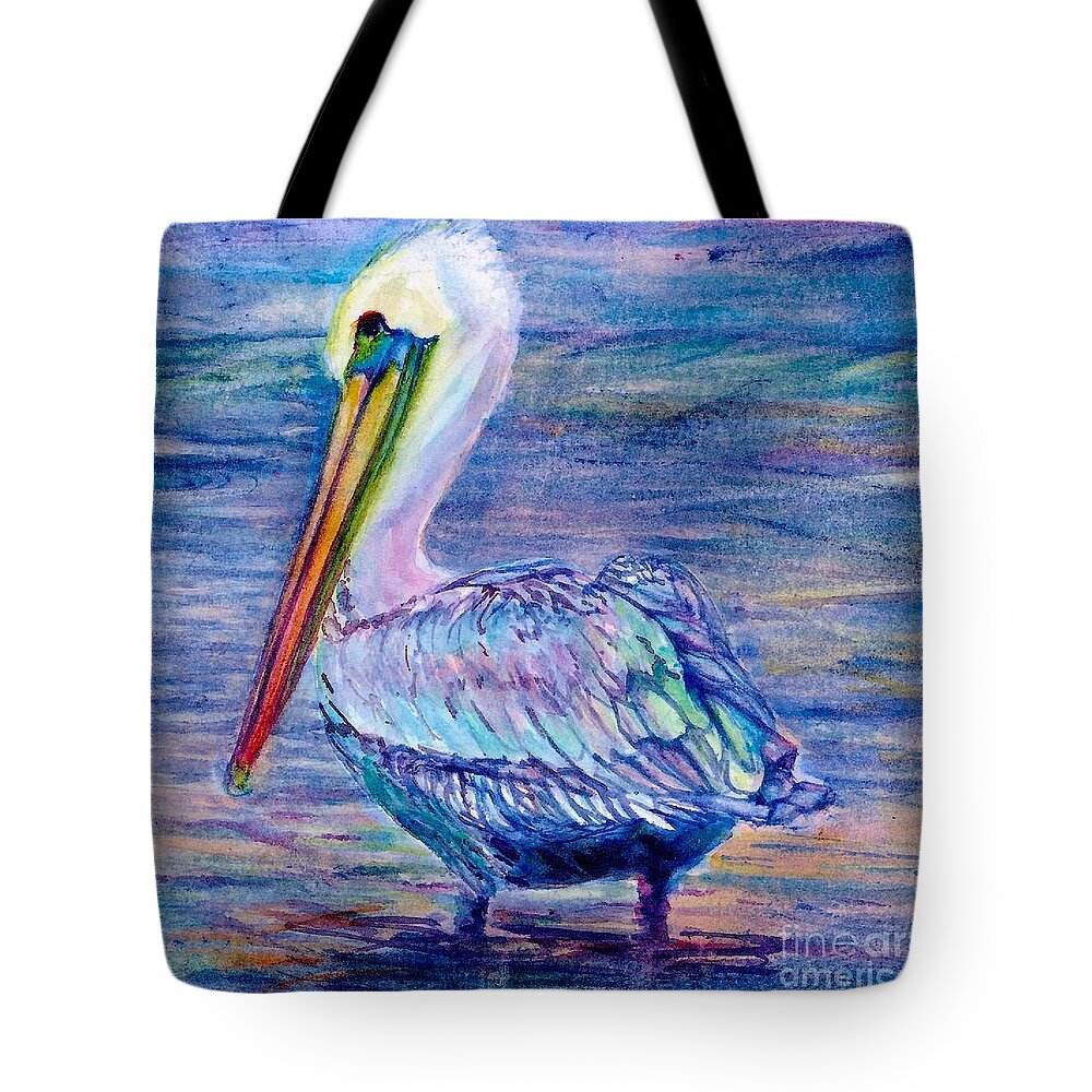 Cynthia Pride Watercolor Paintings Tote Bag featuring the painting Pelican Gaze by Cynthia Pride