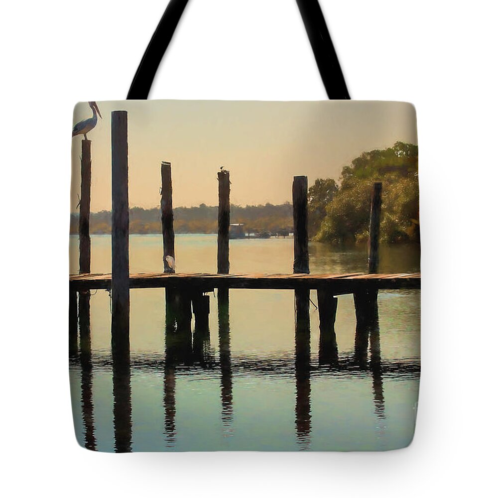 Australian White Pelican Tote Bag featuring the photograph Pelican on post by Sheila Smart Fine Art Photography