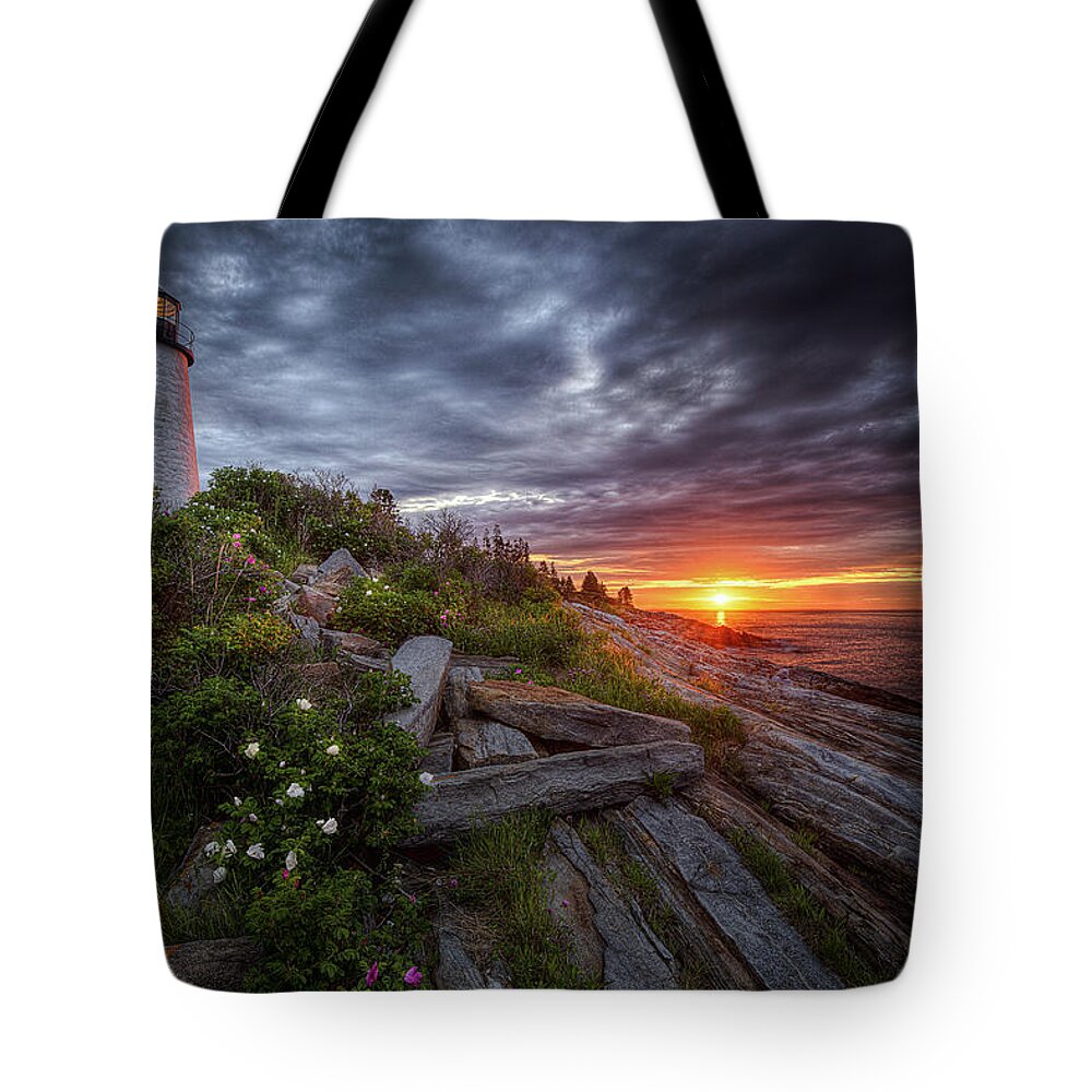 Lighthouse Tote Bag featuring the photograph Pemaquid Sunrise by Neil Shapiro