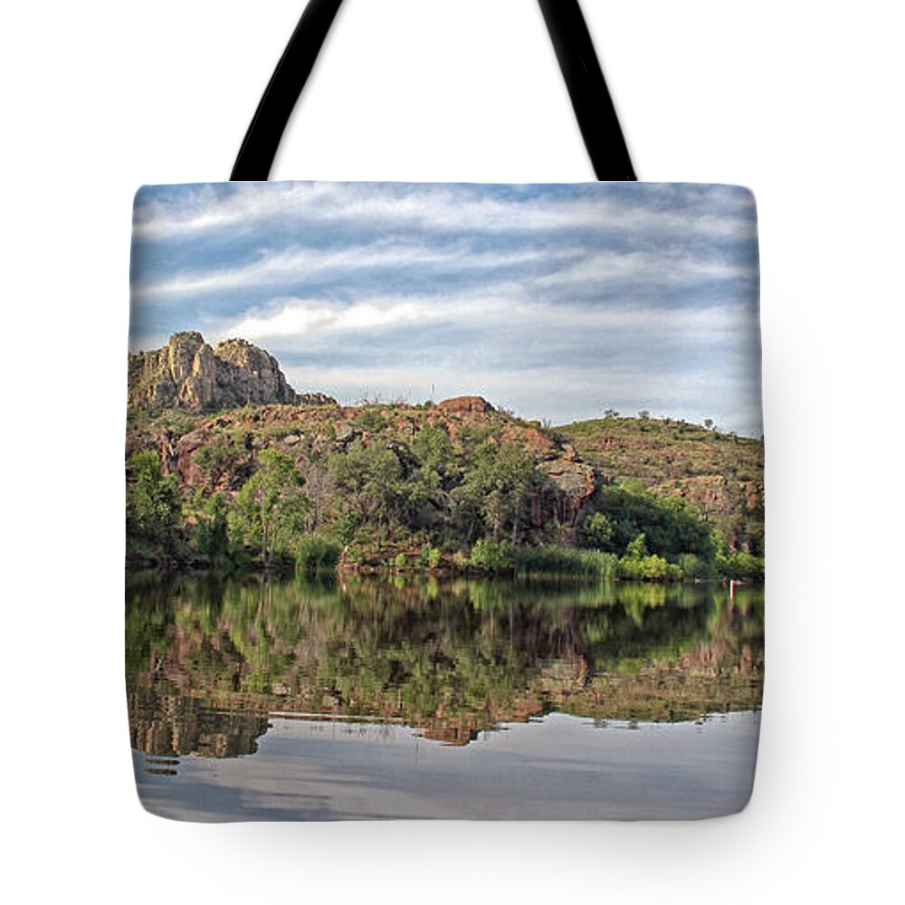 Water Tote Bag featuring the photograph Pena Blanca Lake by Elaine Malott