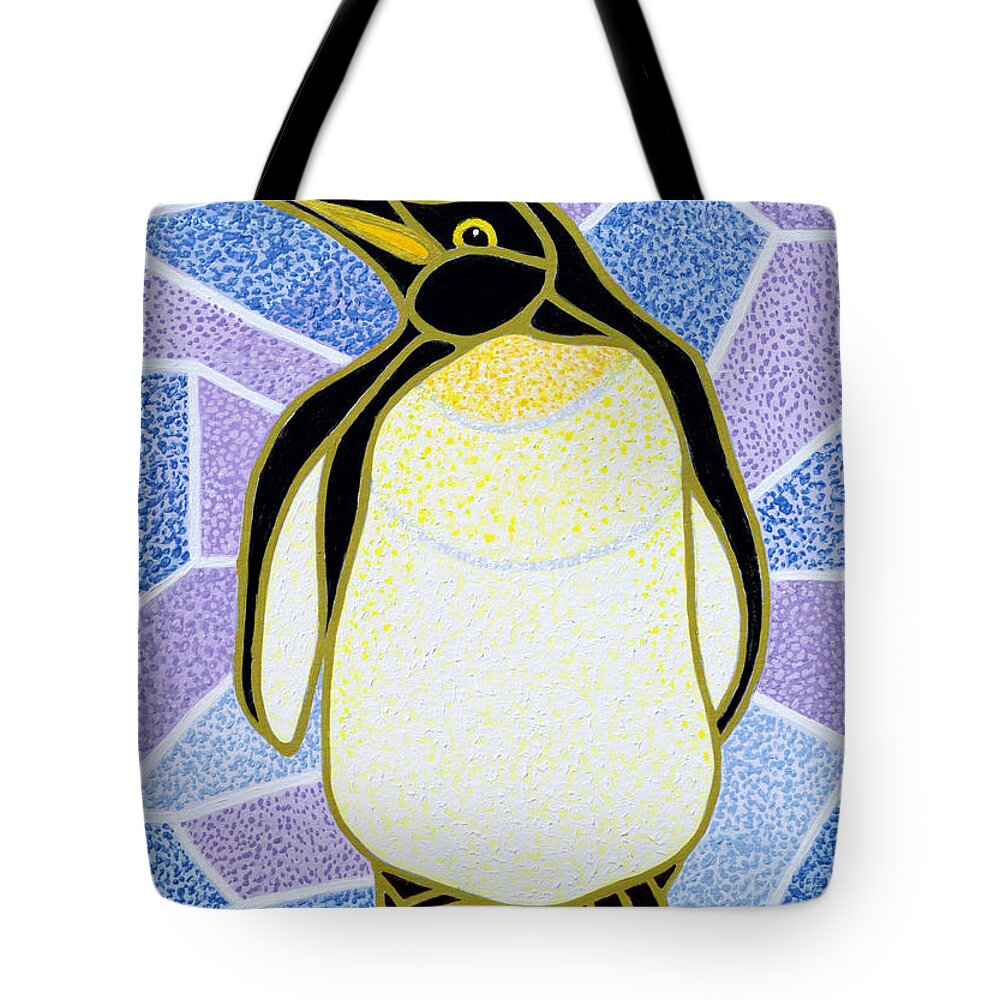 Penguin Tote Bag featuring the painting Penguin on Stained Glass by Pat Scott