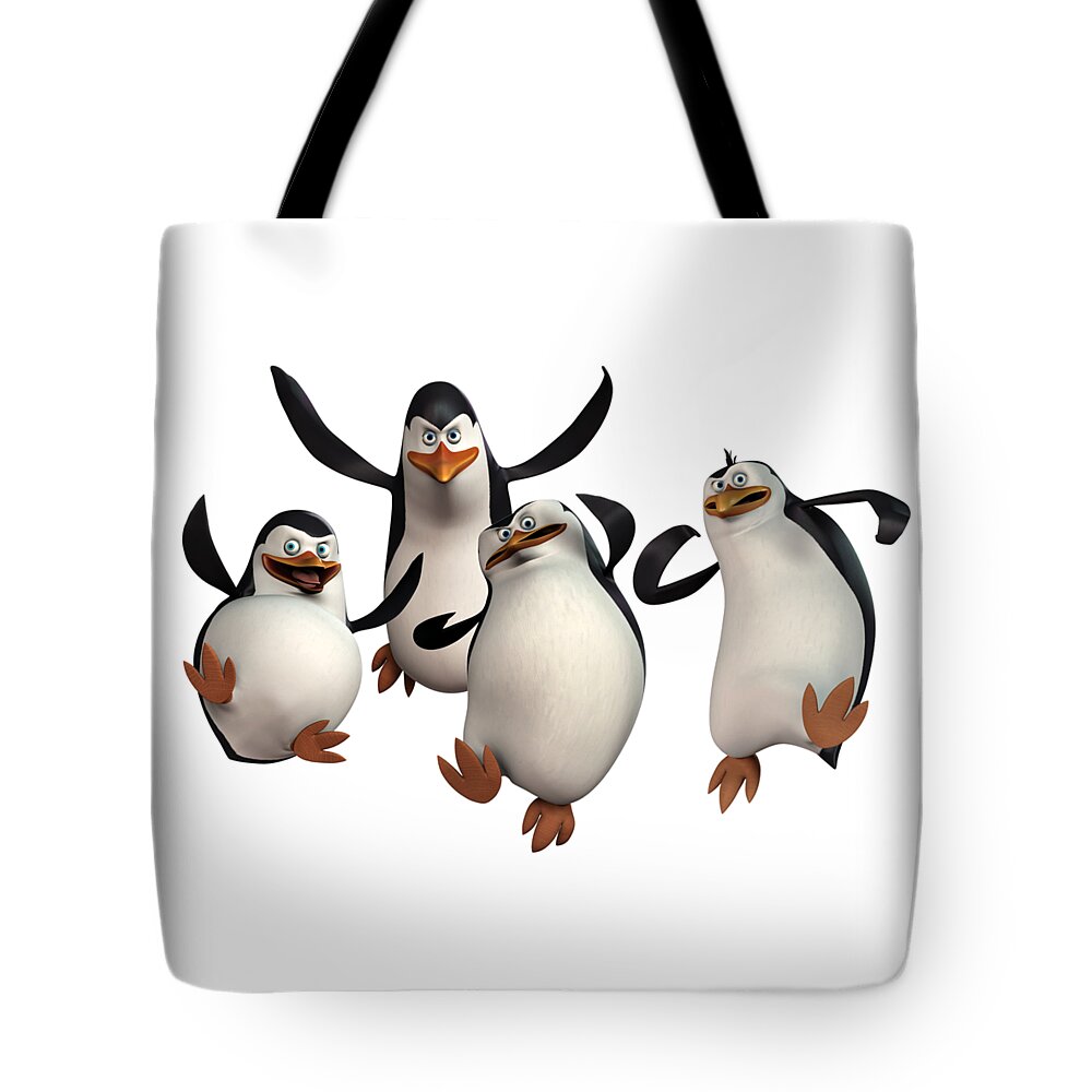 Penguins Tote Bag featuring the drawing Penguins of Madagascar 2 by Movie Poster Prints