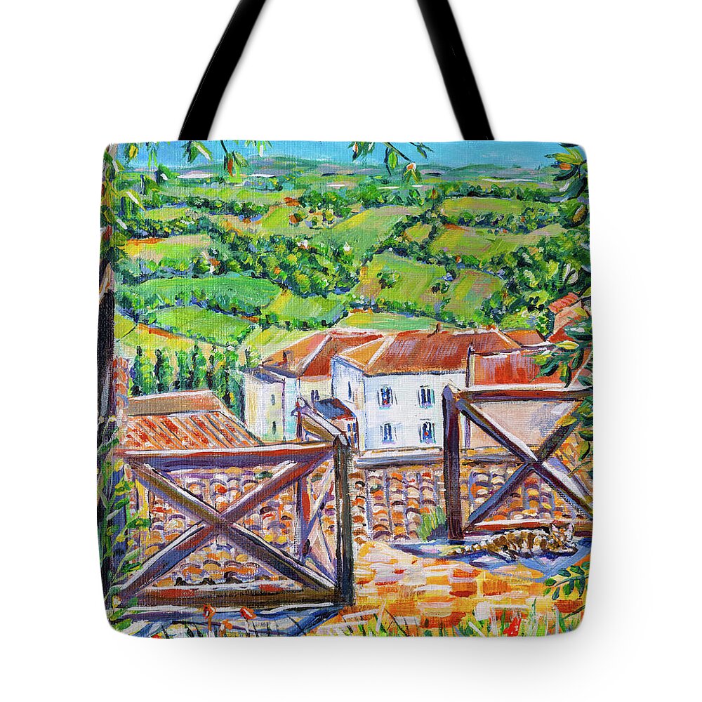 Acrylic Tote Bag featuring the painting Penne D'agenais Rooftops by Seeables Visual Arts