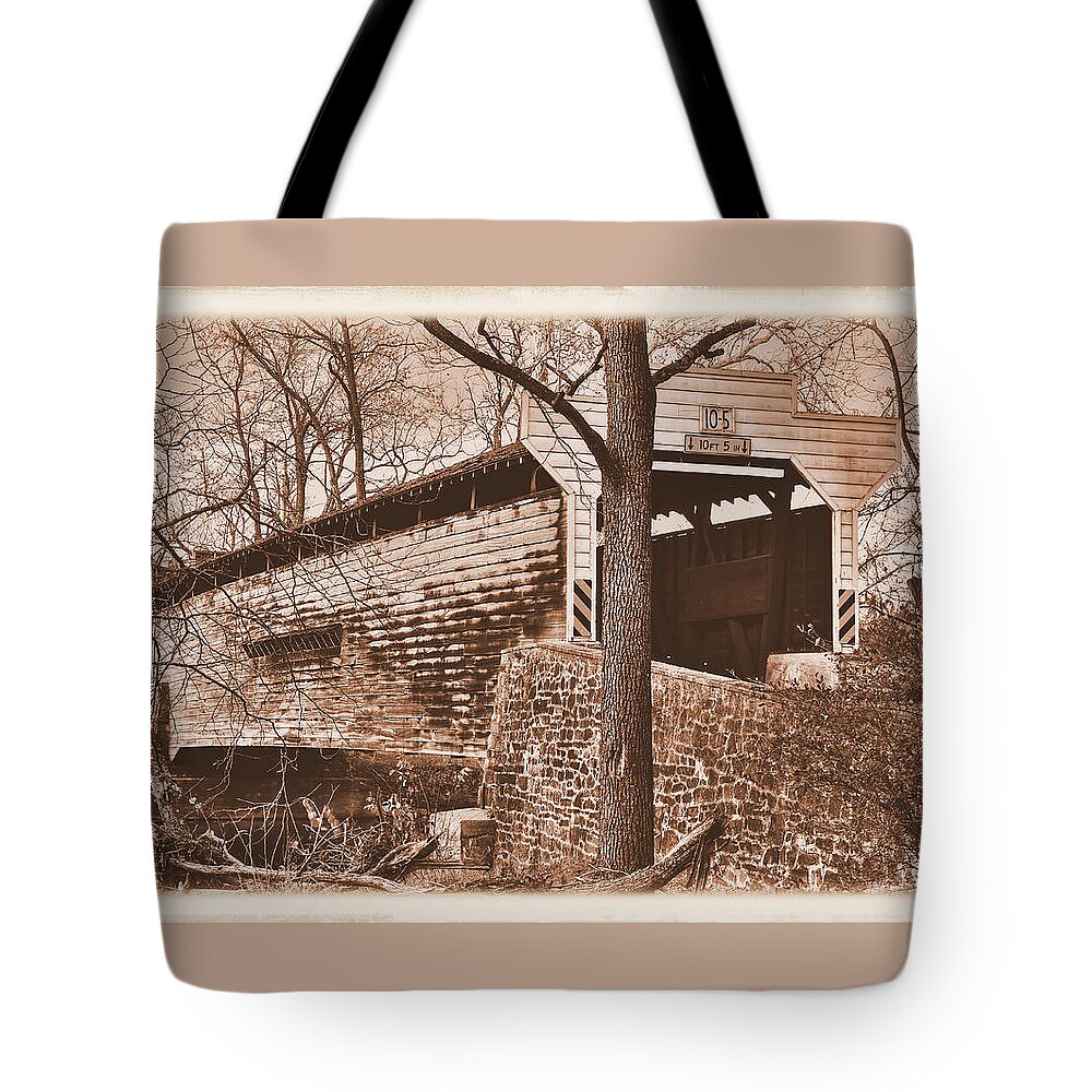 Kennedy Covered Bridge Tote Bag featuring the photograph Pennsylvania Country Roads - Kennedy Covered Bridge Over French Creek No. 1S - Chester County by Michael Mazaika