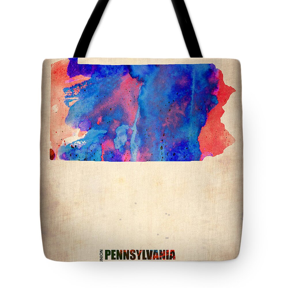 Pennsylvania Tote Bag featuring the painting Pennsylvania Watercolor Map by Naxart Studio