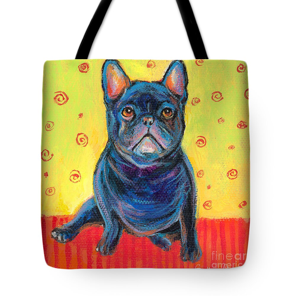 French Bulldog Art Tote Bag featuring the painting Pensive French bulldog painting prints by Svetlana Novikova