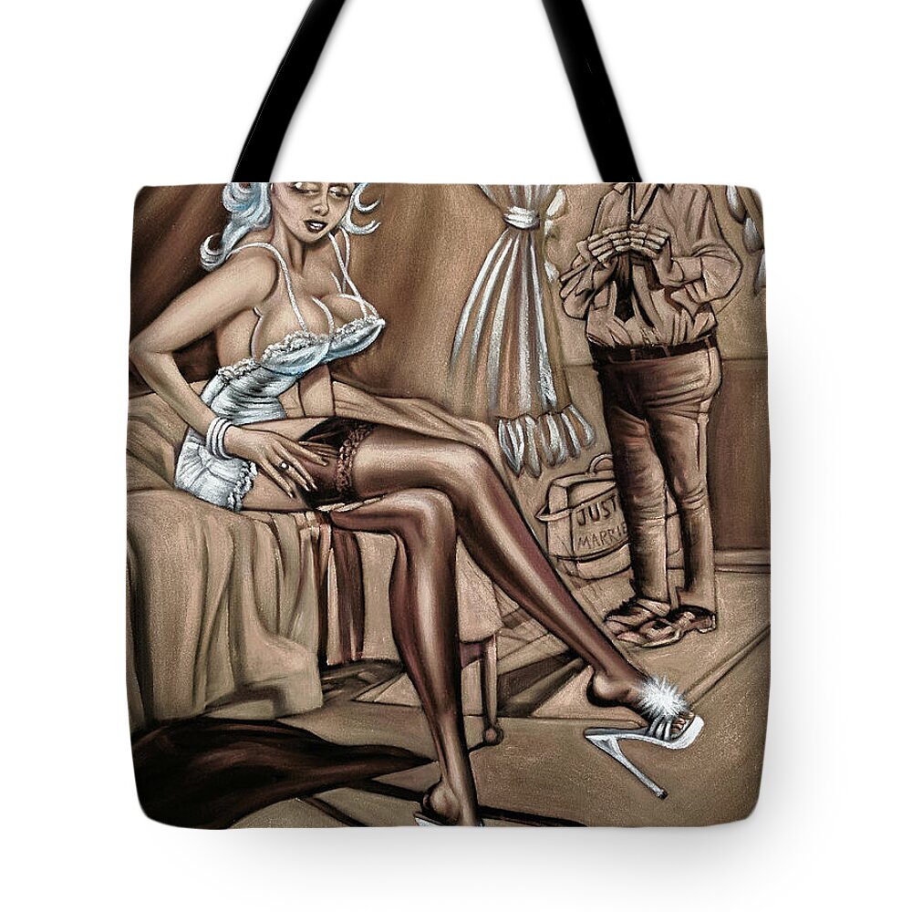 Penthouse Playboy Cartoon Just married sex Tote Bag by Jorge Terrones pic