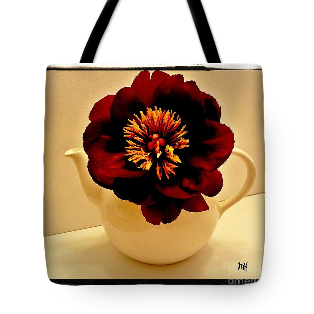 Photo Tote Bag featuring the photograph Peony in a Tea Kettle by Marsha Heiken