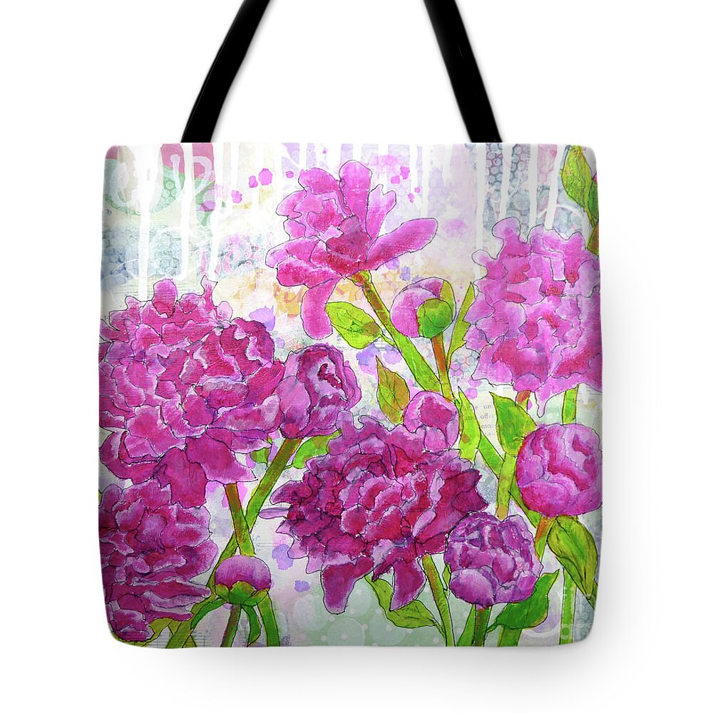 Peony Tote Bag featuring the painting Peony Profusion by Lisa Crisman
