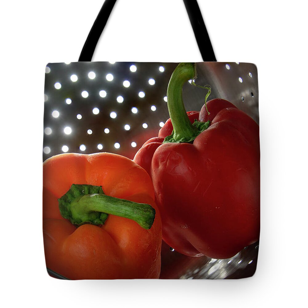 Pepper Tote Bag featuring the photograph Peppers by Karen Smale