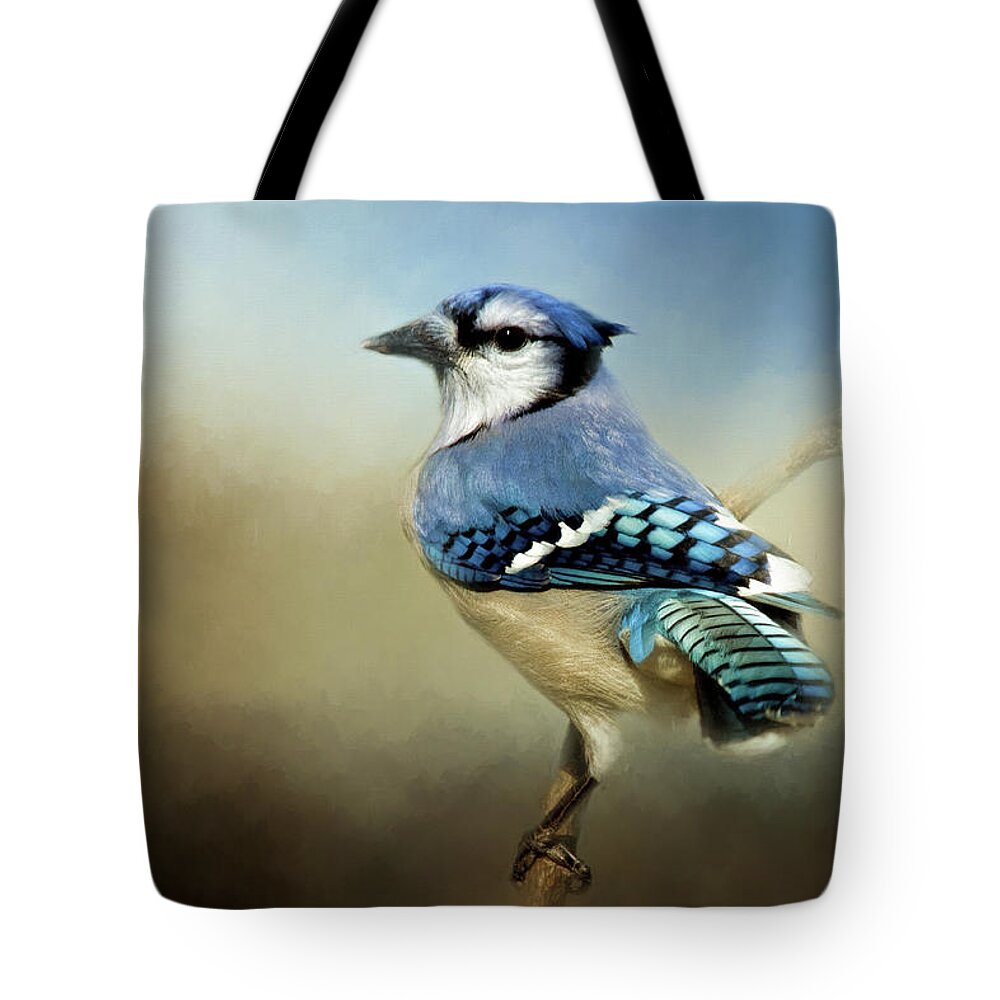 Animal Tote Bag featuring the photograph Perched Blue Jay by Lana Trussell