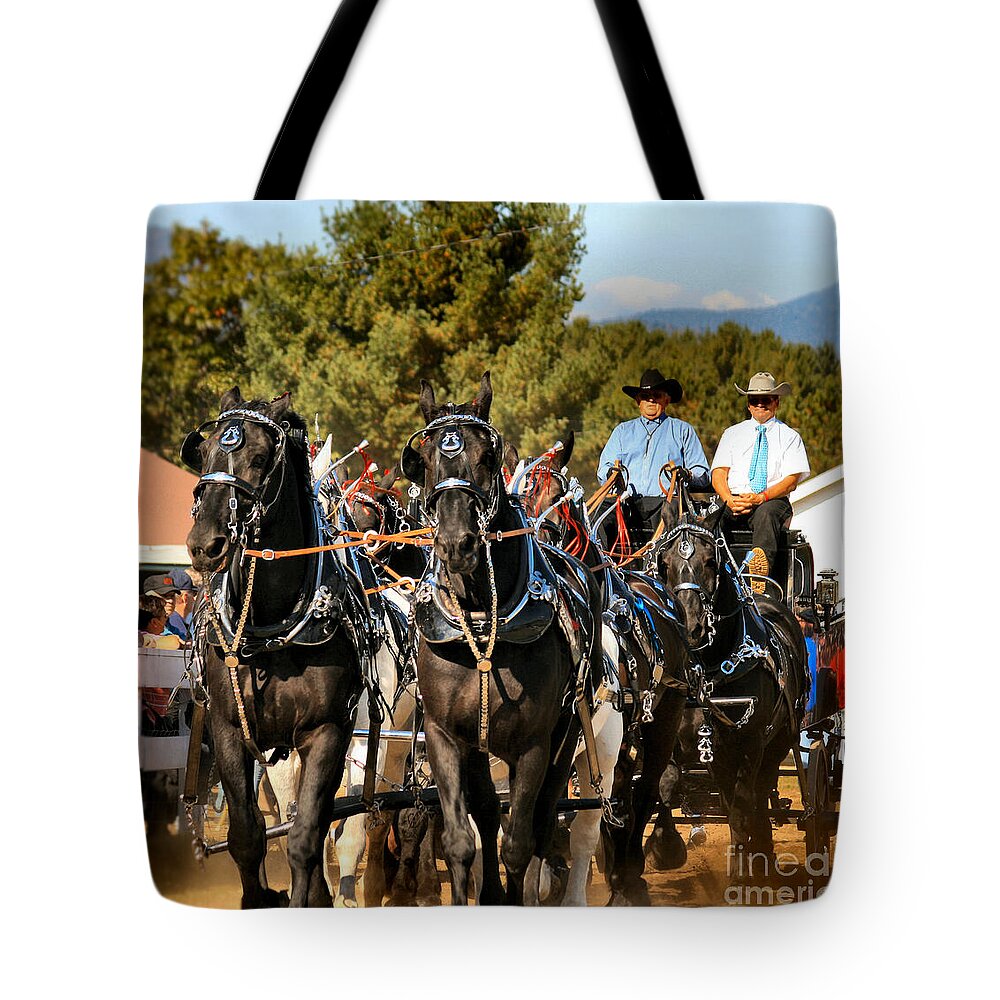 Animals Tote Bag featuring the photograph Percheron Eight Horse Hitch by Sandra Huston