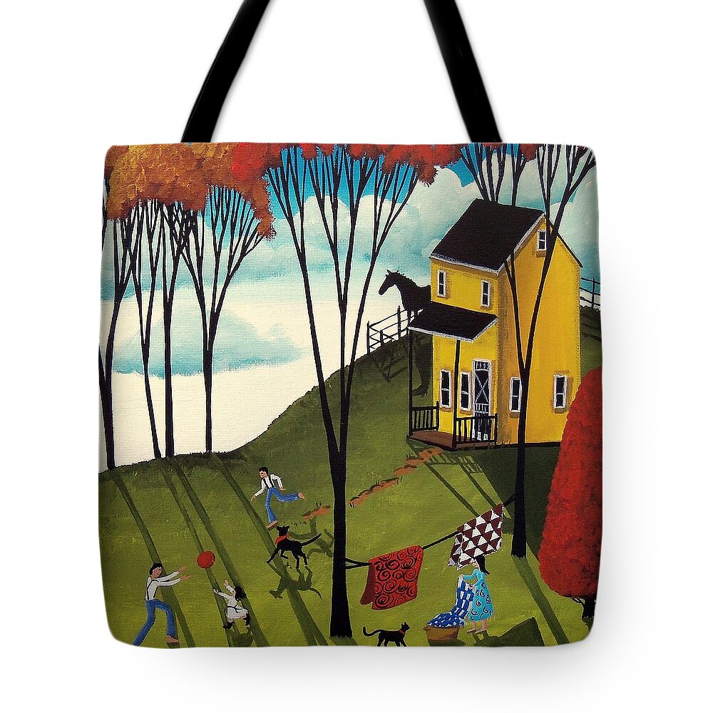 Art Tote Bag featuring the painting Perfect Day - folk art country landscape by Debbie Criswell