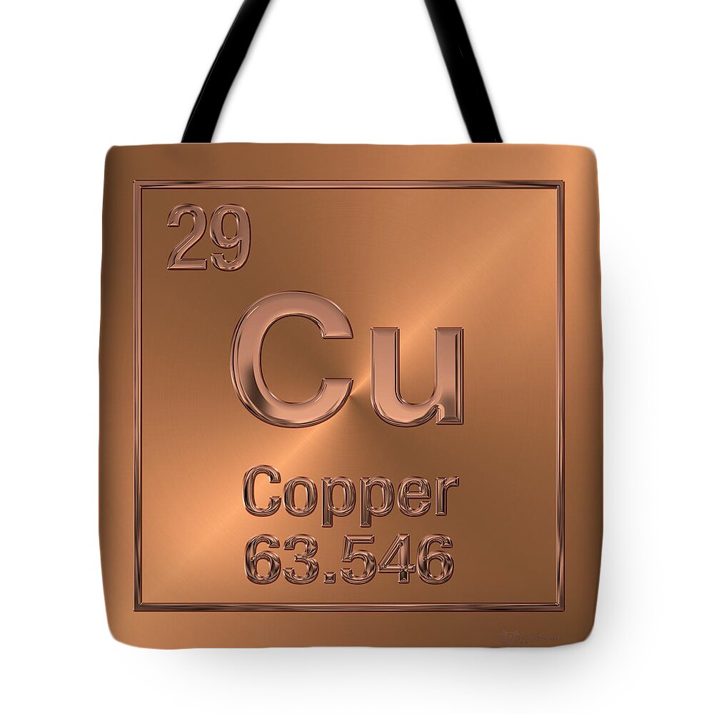 'the Elements' Collection By Serge Averbukh Tote Bag featuring the digital art Periodic Table of Elements - Copper - Cu by Serge Averbukh