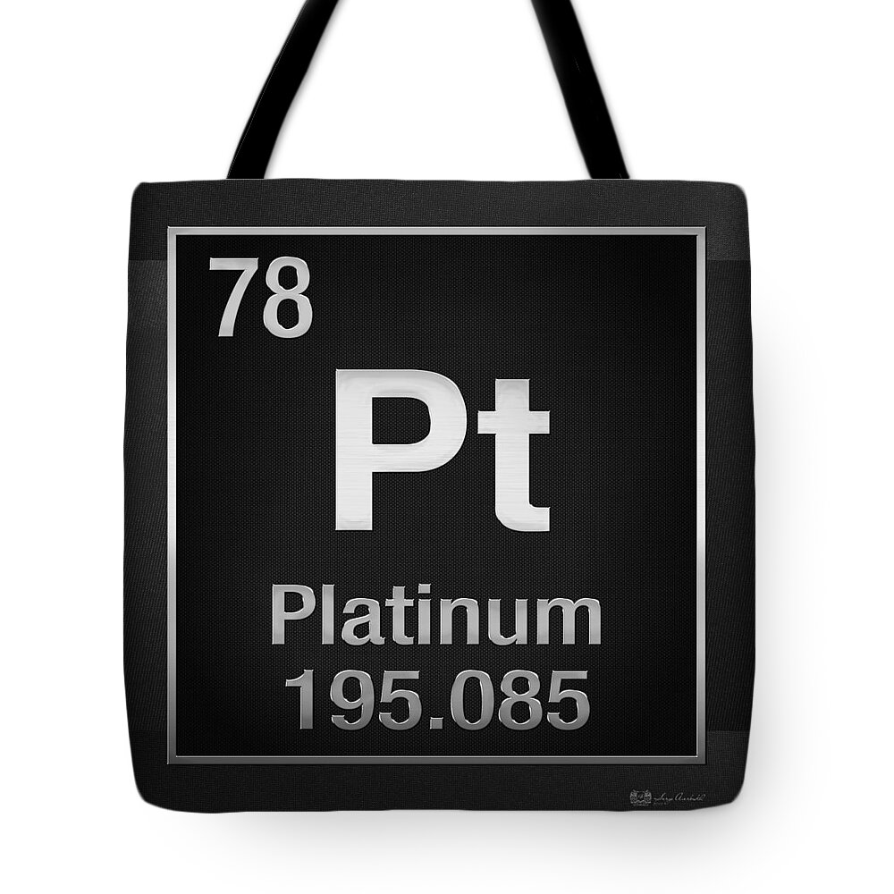 'the Elements' Collection By Serge Averbukh Chemistry Tote Bag featuring the digital art Periodic Table of Elements - Platinum - Pt - Platinum on Black by Serge Averbukh
