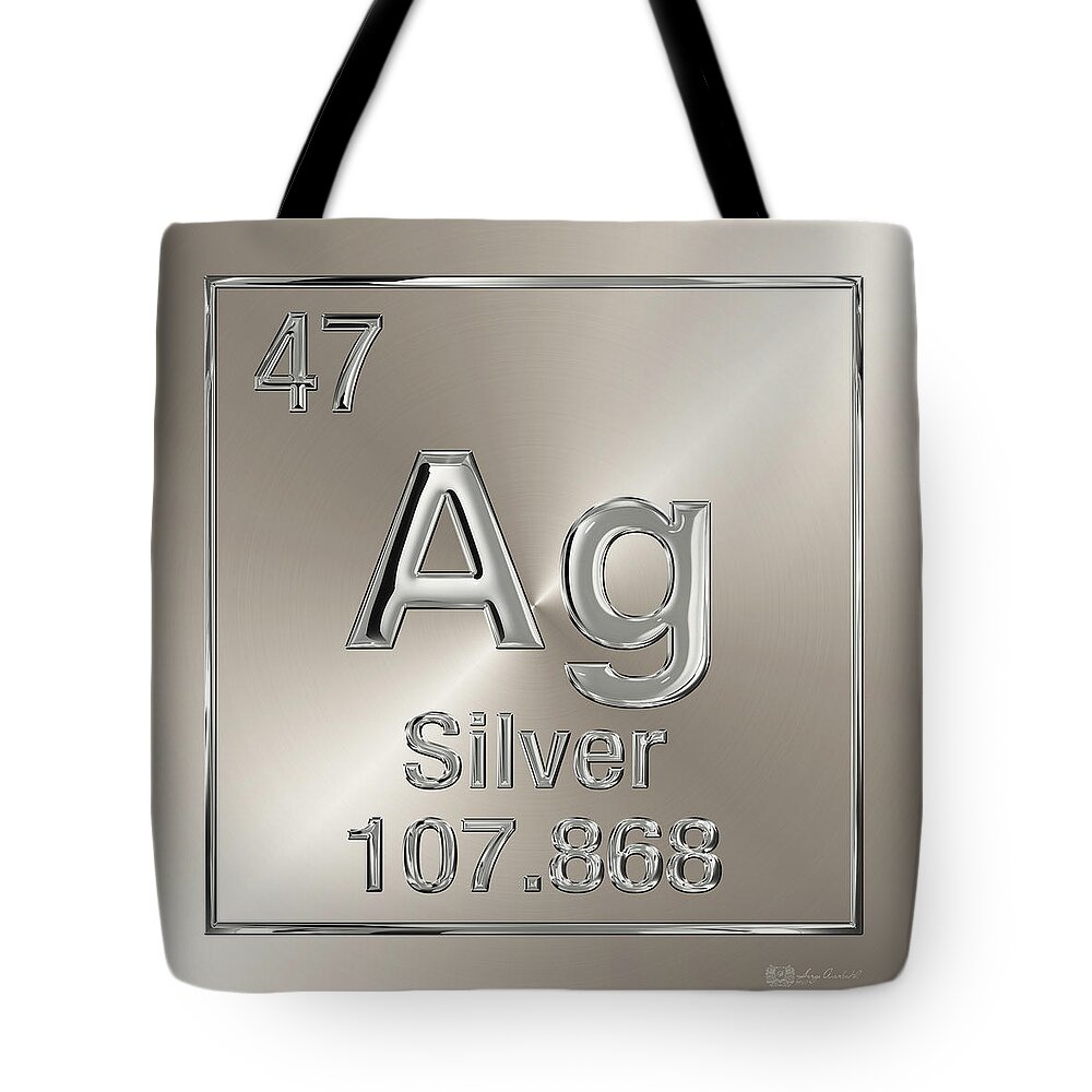 'the Elements' Collection By Serge Averbukh Tote Bag featuring the digital art Periodic Table of Elements - Silver - Ag by Serge Averbukh