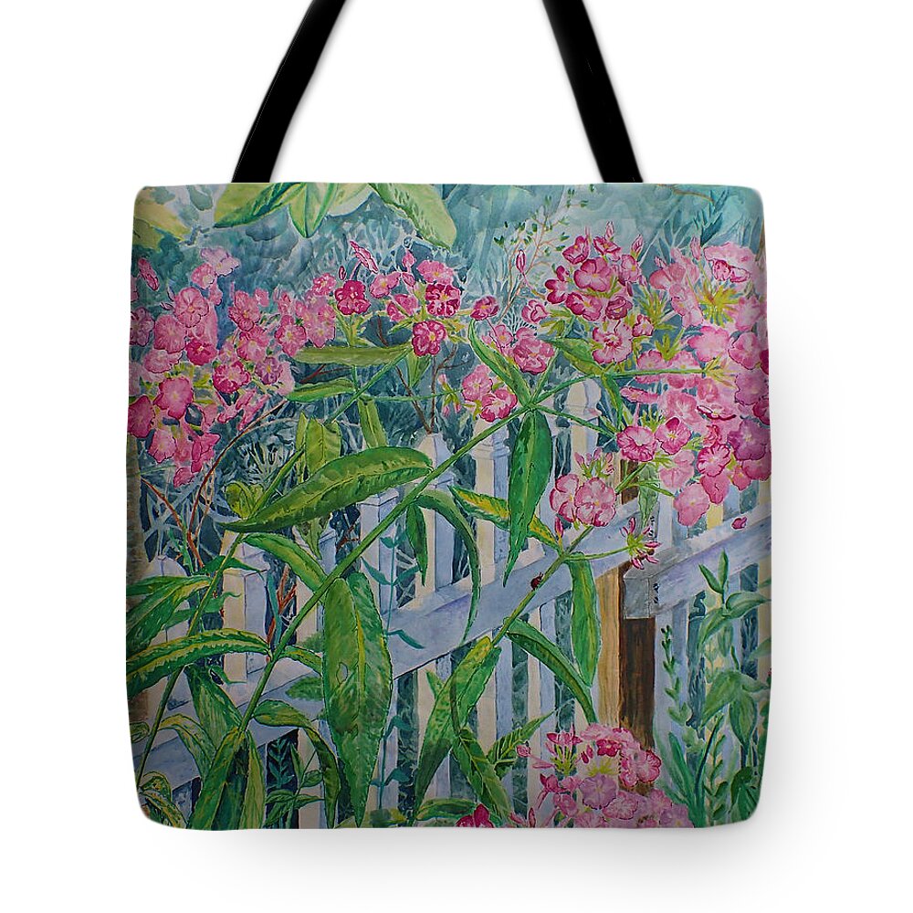 Flower Tote Bag featuring the painting Perky Pink Phlox in a Dahlonega Garden by Nicole Angell