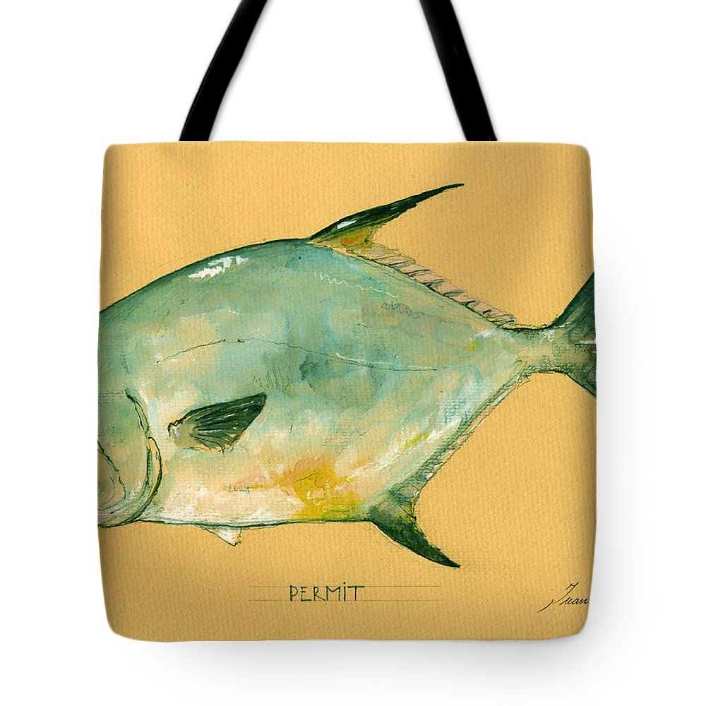 Permit Fish Art Tote Bag featuring the painting Permit fish by Juan Bosco