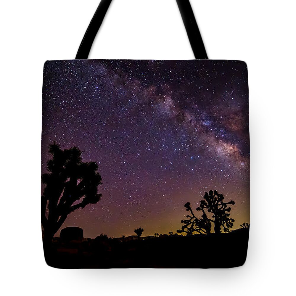 Astrophotography Tote Bag featuring the photograph Perseid Meteor over Joshua Tree by Peter Tellone