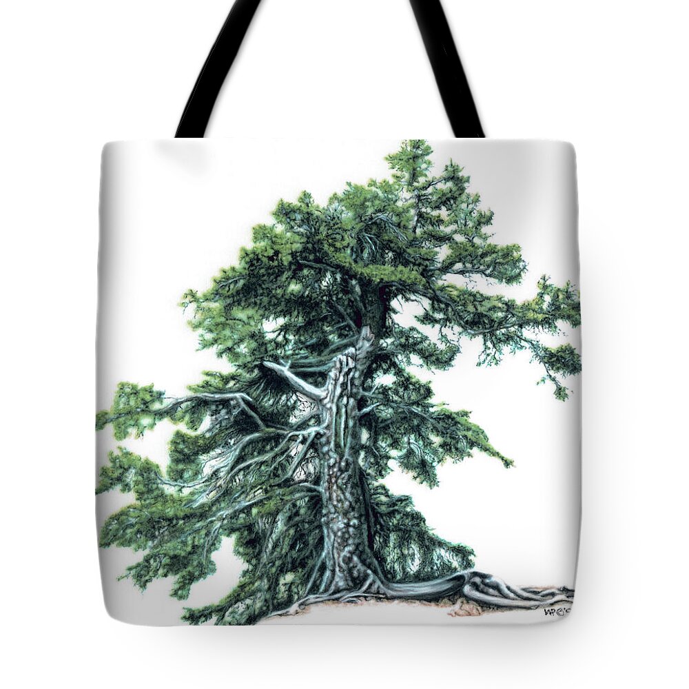 Pine Tree Tote Bag featuring the painting Perserverance by Wayne Pruse